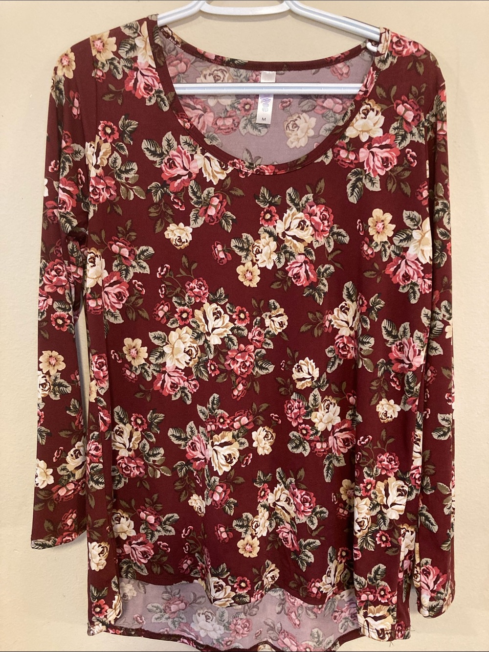 LuLaRoe Burgundy Floral Long Sleeve Scoop Neck Top